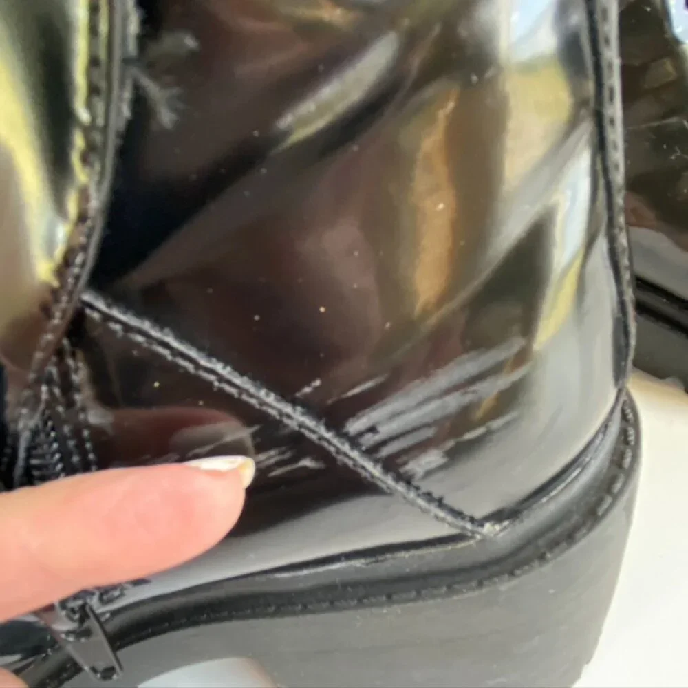 Black Patent Leather Combat Biker Boots Sz 7.5